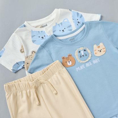 Safari Print Romper with T-shirt and Pant Set