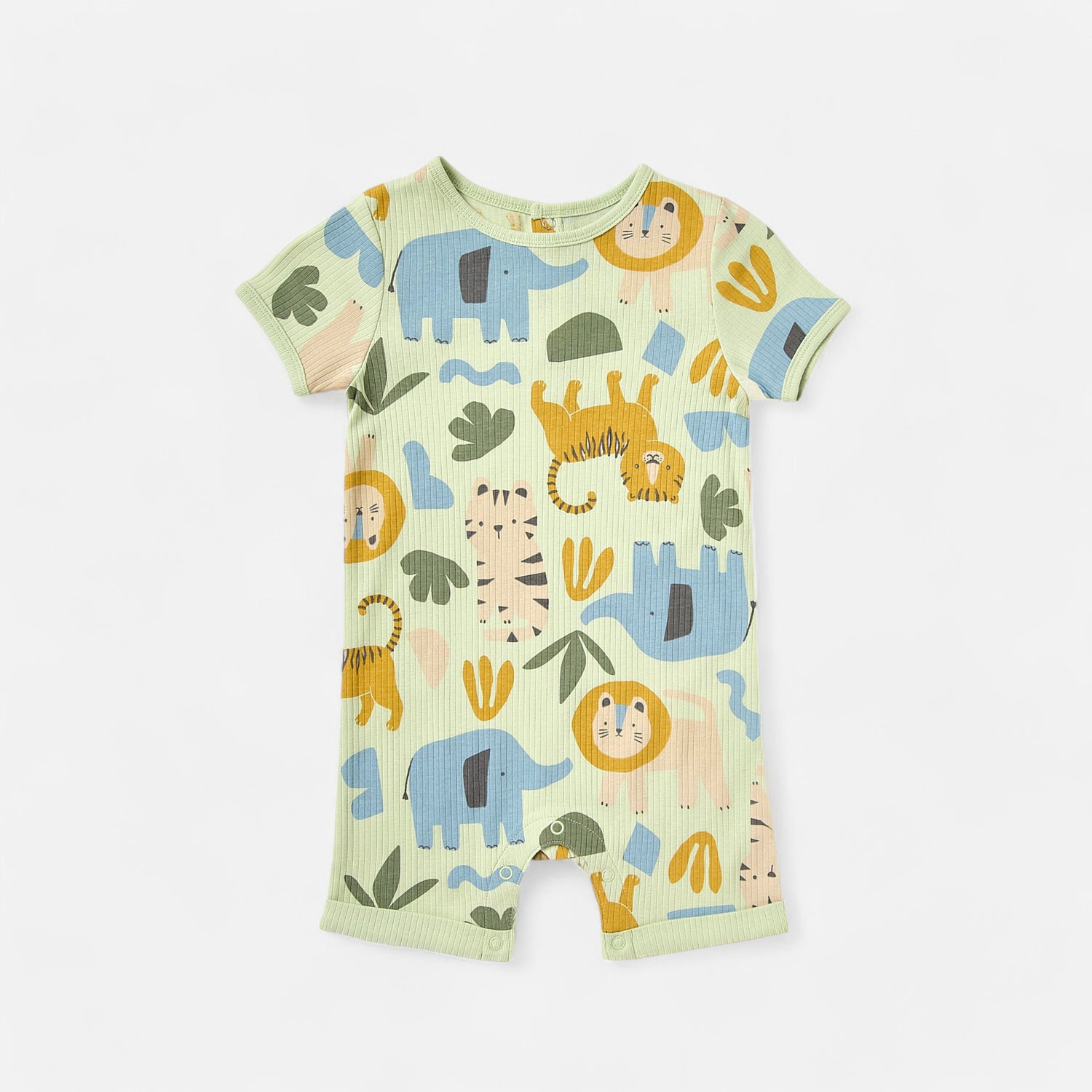 All-Over Animal Print Cotton Romper - Green / 12-18 mths