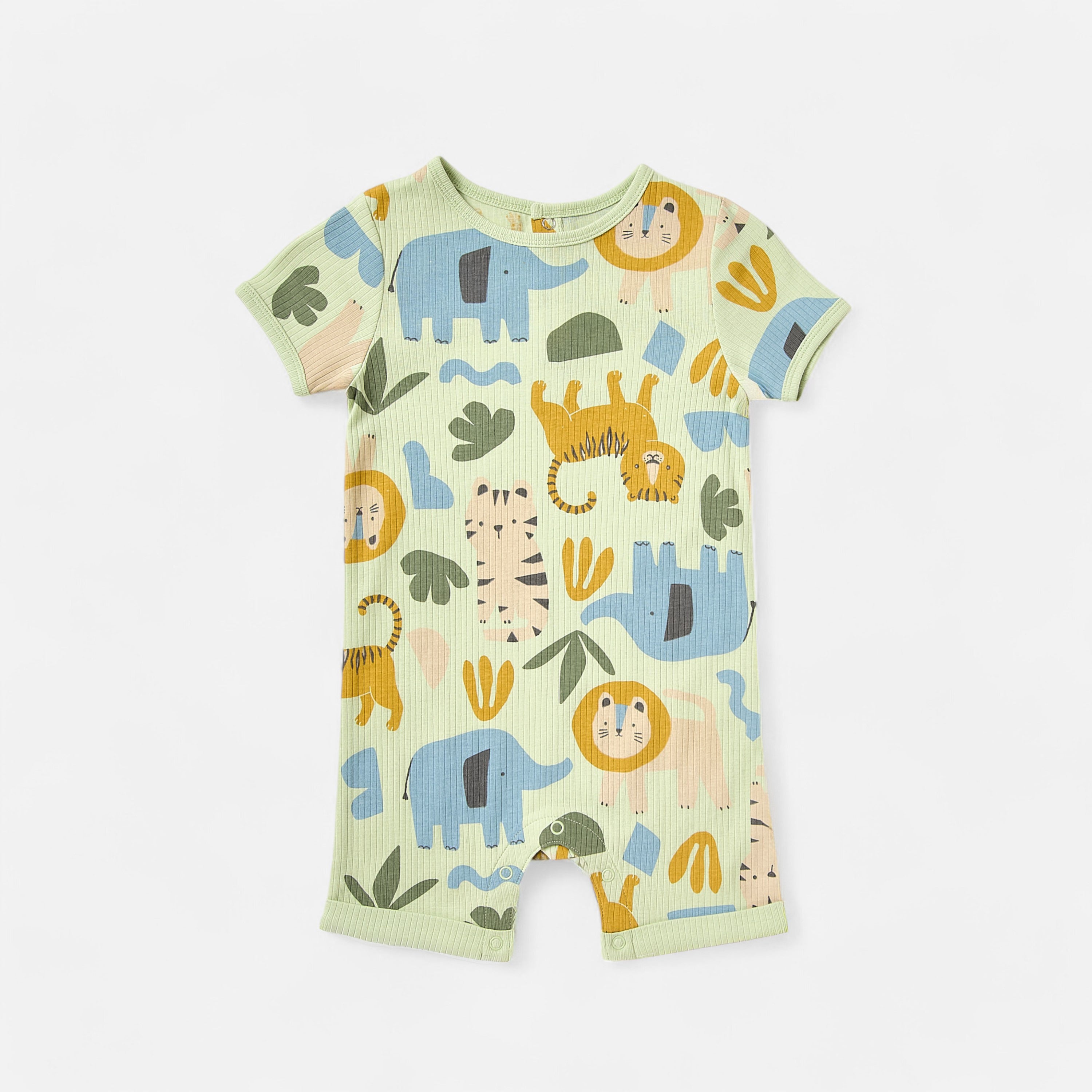 All-Over Animal Print Cotton Romper - Green / 12-18 mths