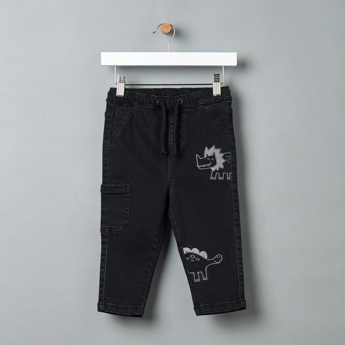 Dinosaur Embroidered Denim Pants - Black / 12-18 mths