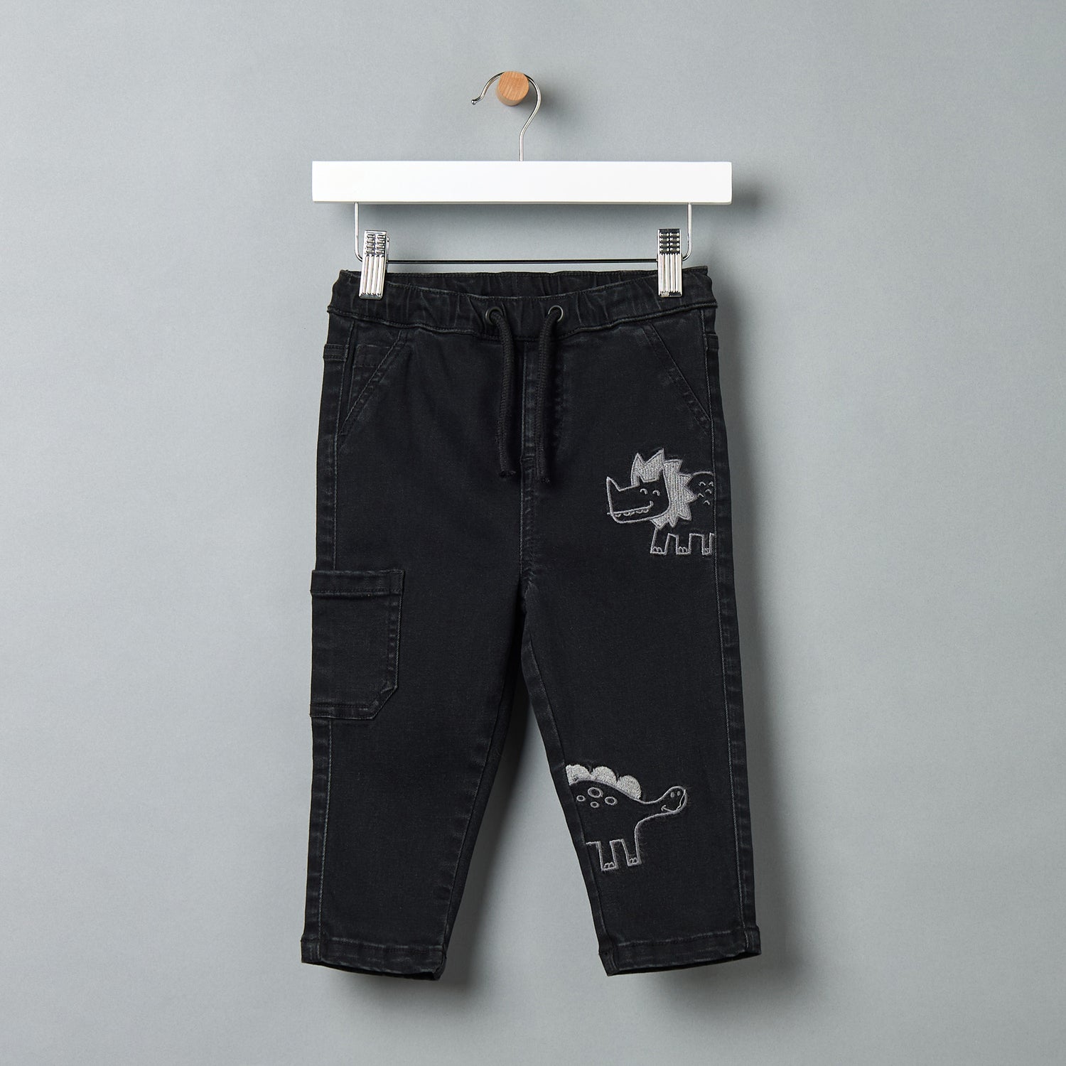 Dinosaur Embroidered Denim Pants - Black / 12-18 mths