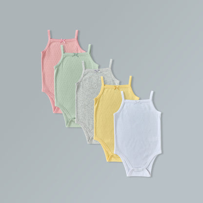 Pack of 5 - Bow Accent Pointelle Sleeveless Bodysuit - Multicolour / 12-18 mths
