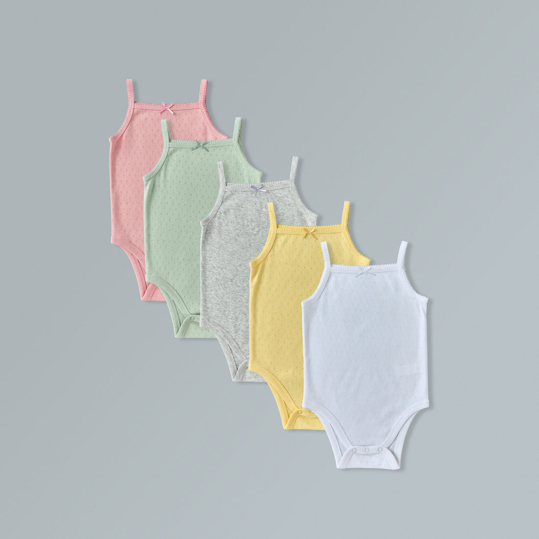 Pack of 5 - Bow Accent Pointelle Sleeveless Bodysuit - Multicolour / 12-18 mths