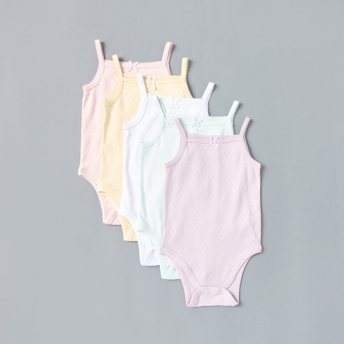 Pack of 5 - Sleeveless Pointelle Bodysuit - Pink / 12-18 mths