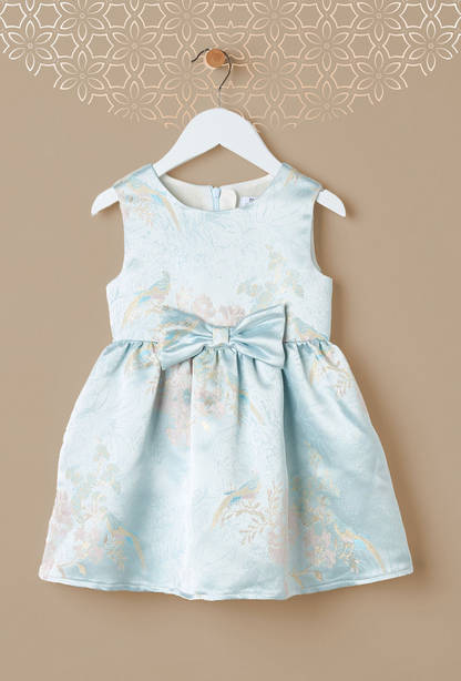 Jacquard Sleeveless Dress with Bow Applique-undefined-image-1