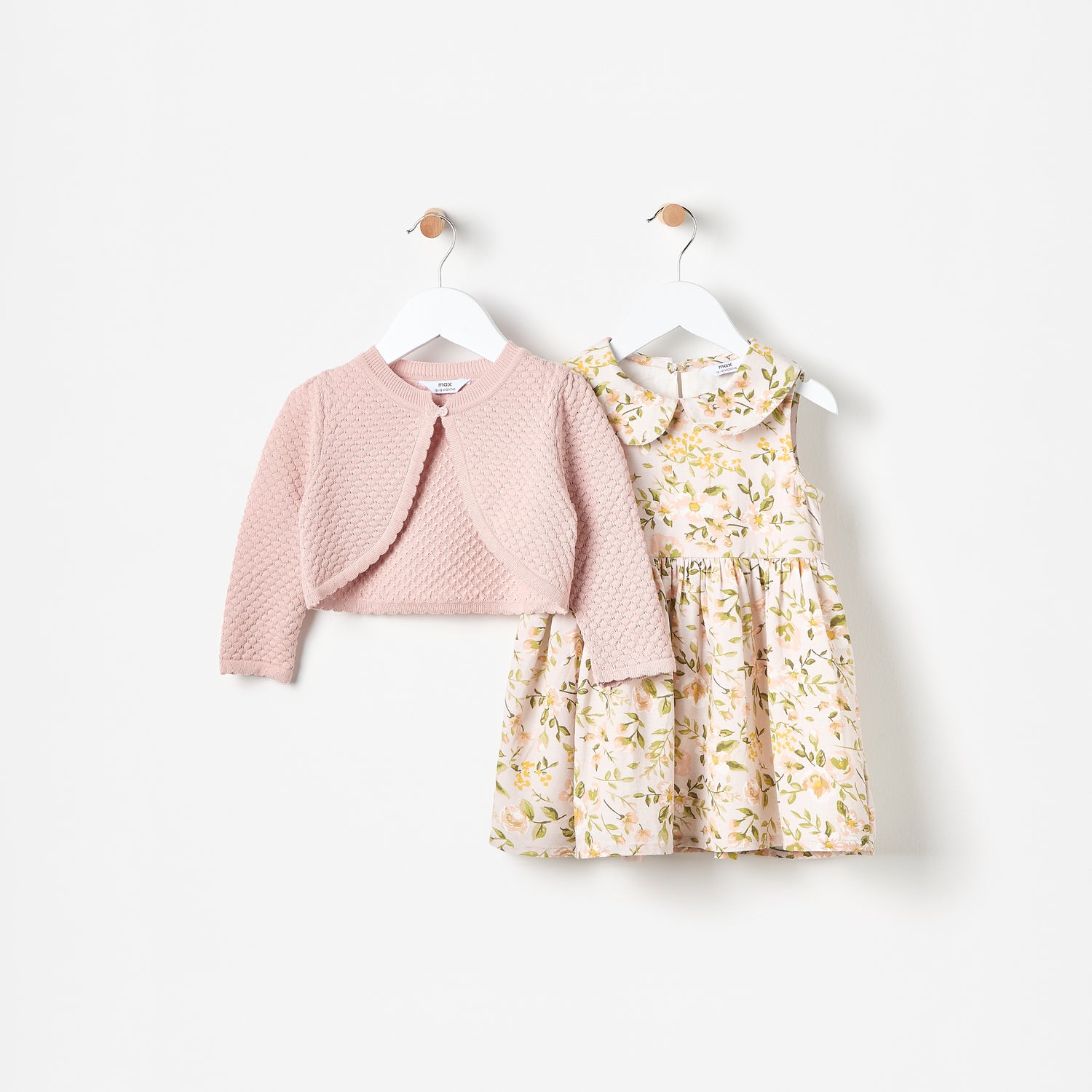 All-Over Leaf Print Dress with Shrug - Cream / 12-18 mths