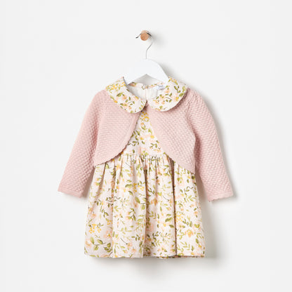 All-Over Leaf Print Dress with Shrug