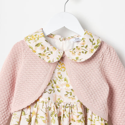 All-Over Leaf Print Dress with Shrug
