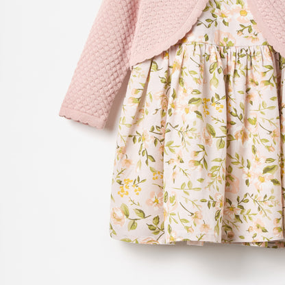 All-Over Leaf Print Dress with Shrug