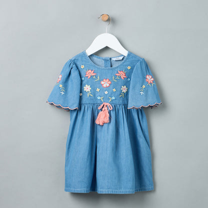 Floral Embroidered Dress - Blue / 12-18 mths