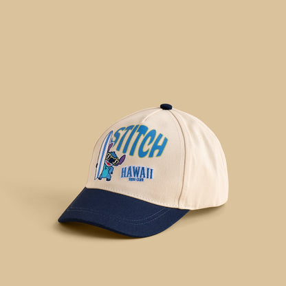 Stitch Print Cap with Hook and Loop Strap Closure - Cream / 1-3 yrs