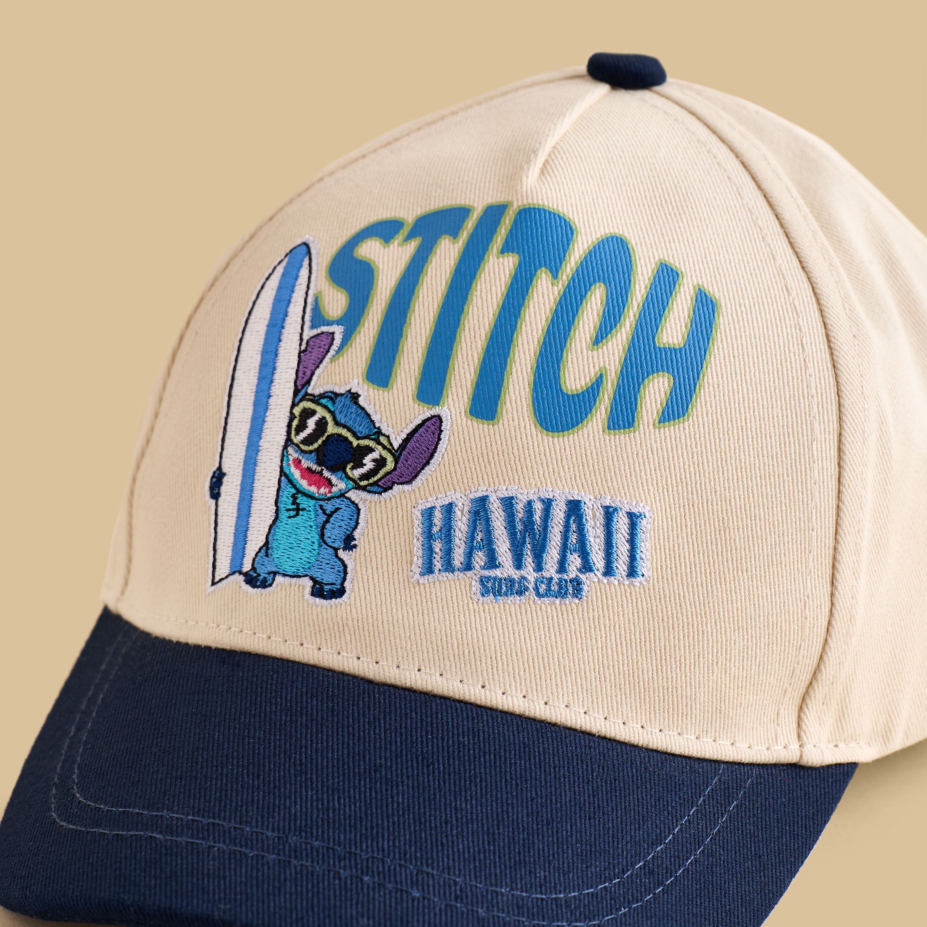 Stitch Print Cap with Hook and Loop Strap Closure