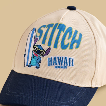 Stitch Print Cap with Hook and Loop Strap Closure