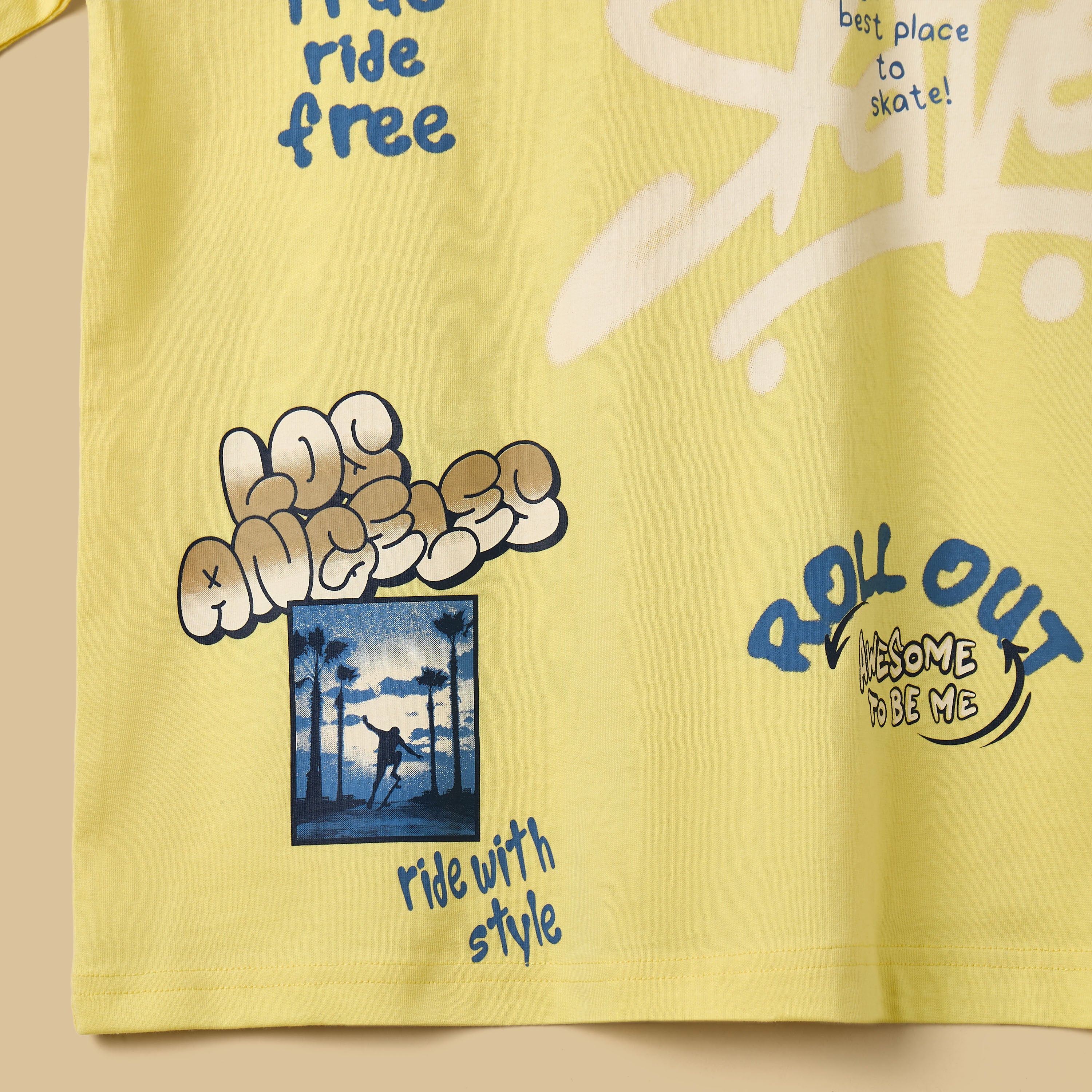 Graffiti Print Cotton T-shirt and Denim Cargo Shorts Set