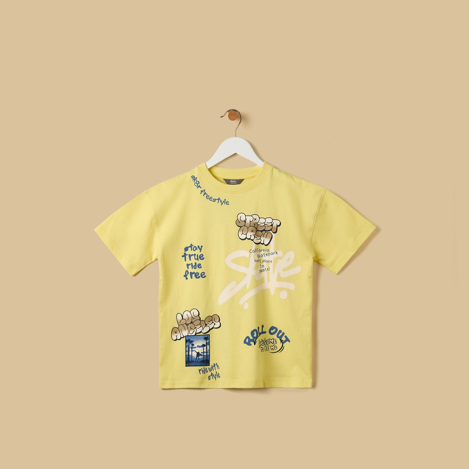 Graffiti Print Cotton T-shirt and Denim Cargo Shorts Set