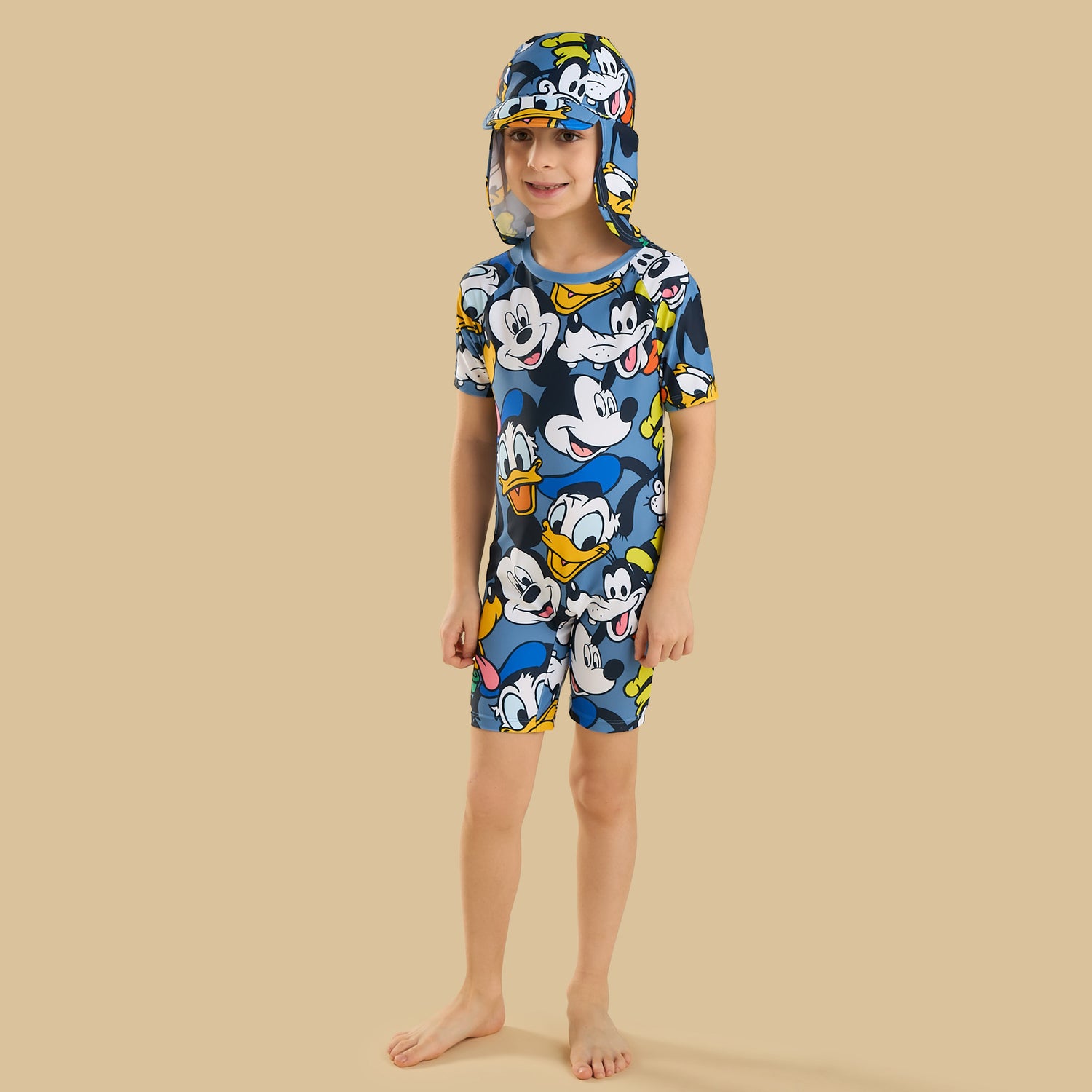 Mickey Mouse and Friends Print Swimsuit with Cap