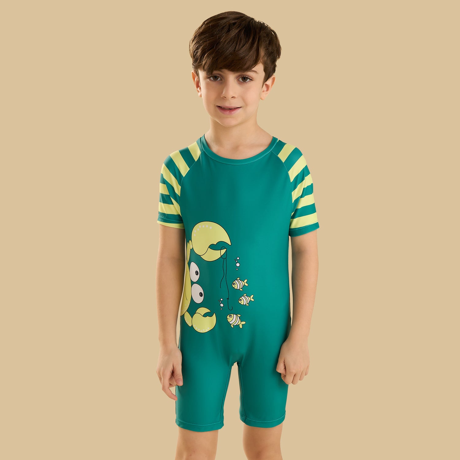 Crab Print Swimsuit with Cap