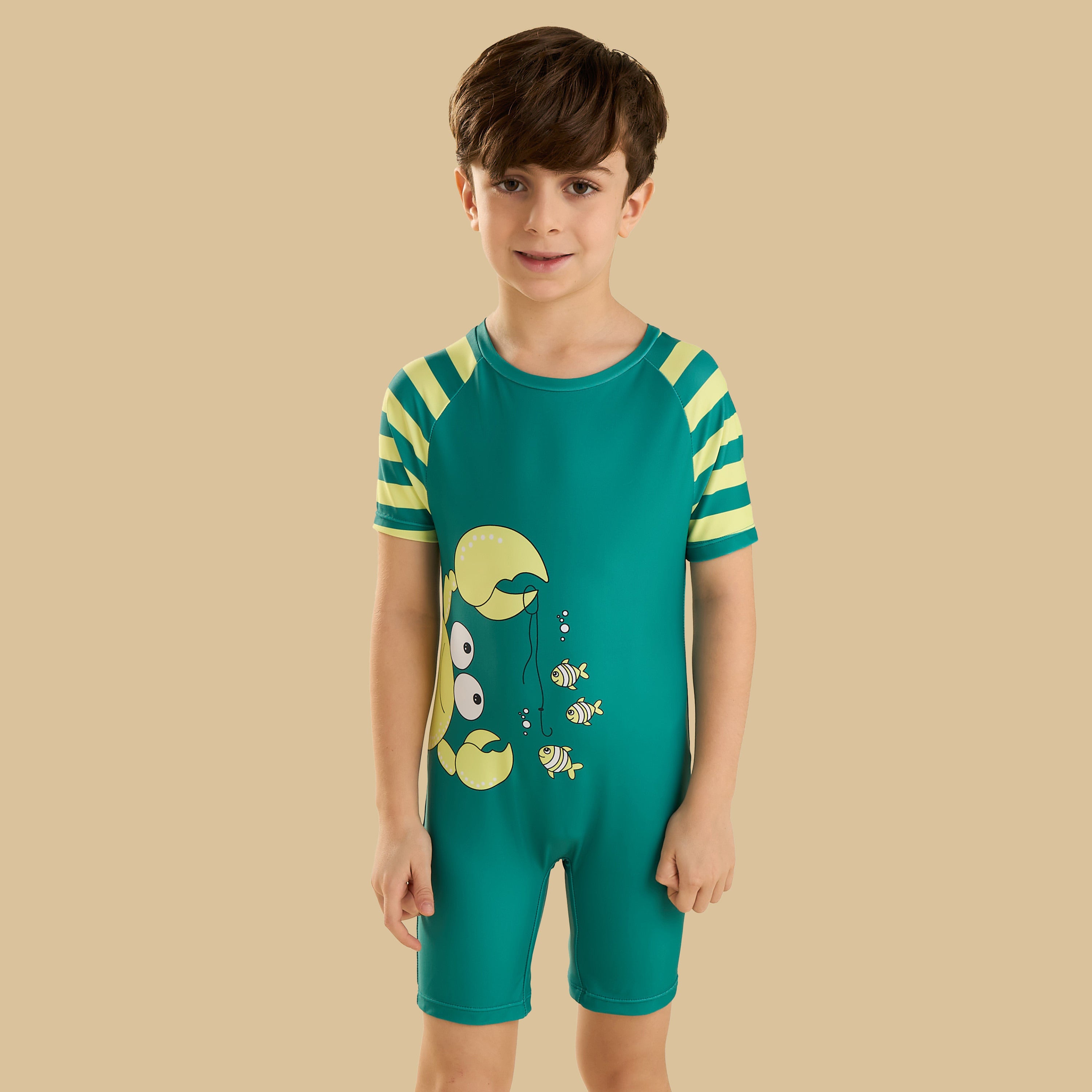 Crab Print Swimsuit with Cap