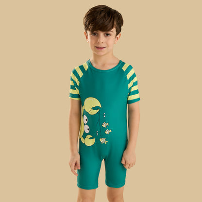 Crab Print Swimsuit with Cap