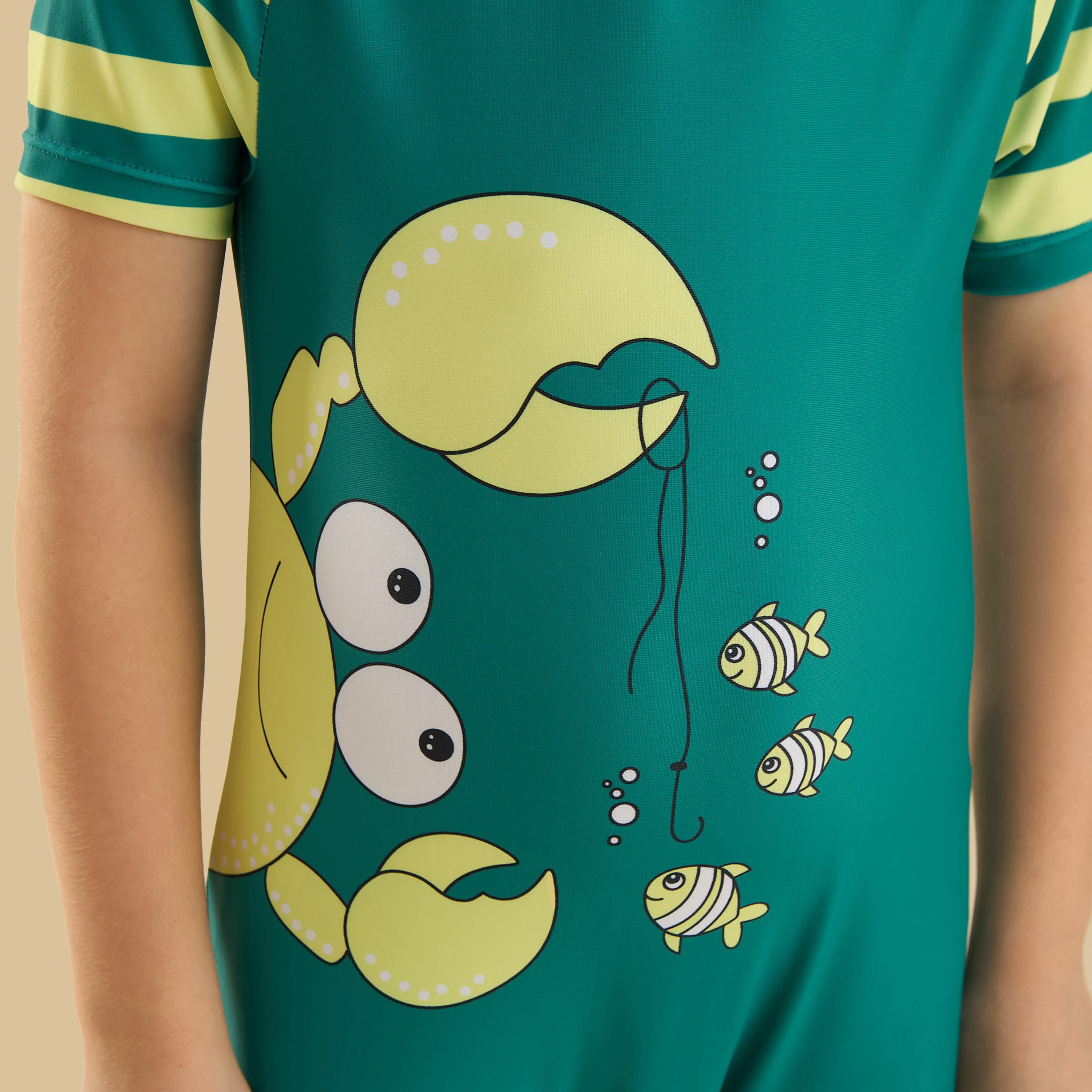 Crab Print Swimsuit with Cap