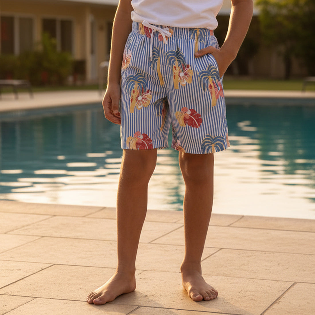 Palm Print Swim Shorts - Blue / 2-3 yrs