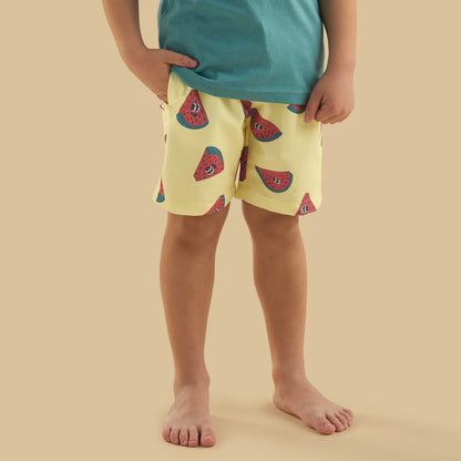 Watermelon Print Sleeveless Swim T-shirt and Shorts Set