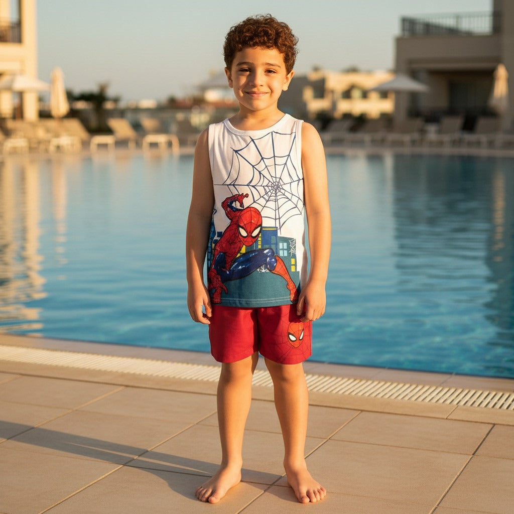 Spider-Man Print Swim T-shirt and Shorts Set - White / 2-3 yrs