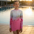 Palm Tree Print Swimsuit with Petal Hem Skirt - Pink / 11-12 yrs