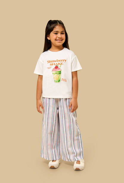 Milkshake Print T-shirt and Striped Pant Set-undefined-image-1