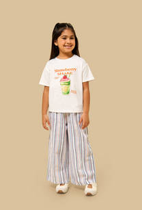 Milkshake Print T-shirt and Striped Pant Set-undefined-image-1
