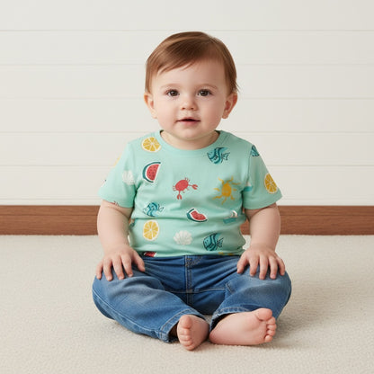 Printed Cotton T-shirt - Blue / 12-18 mths