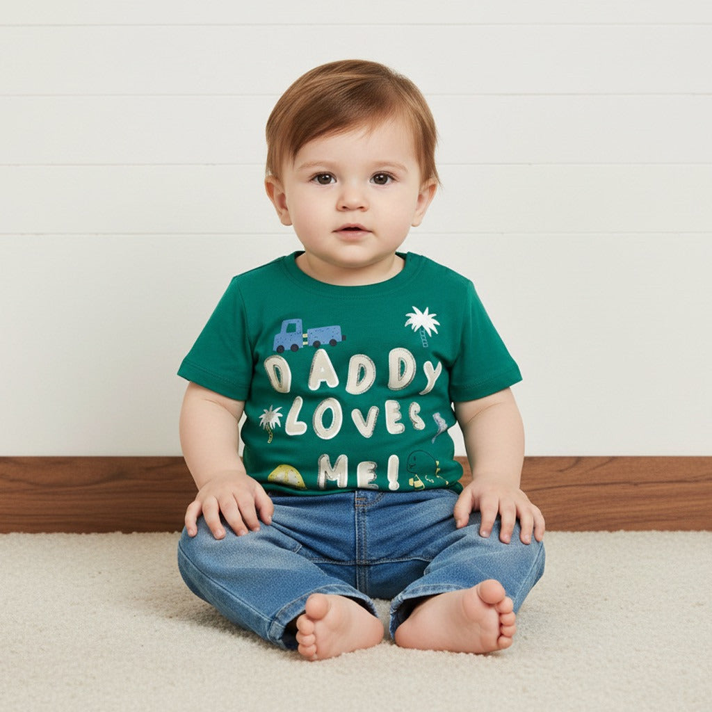 Slogan Print Cotton T-shirt - Green / 9-12 mths