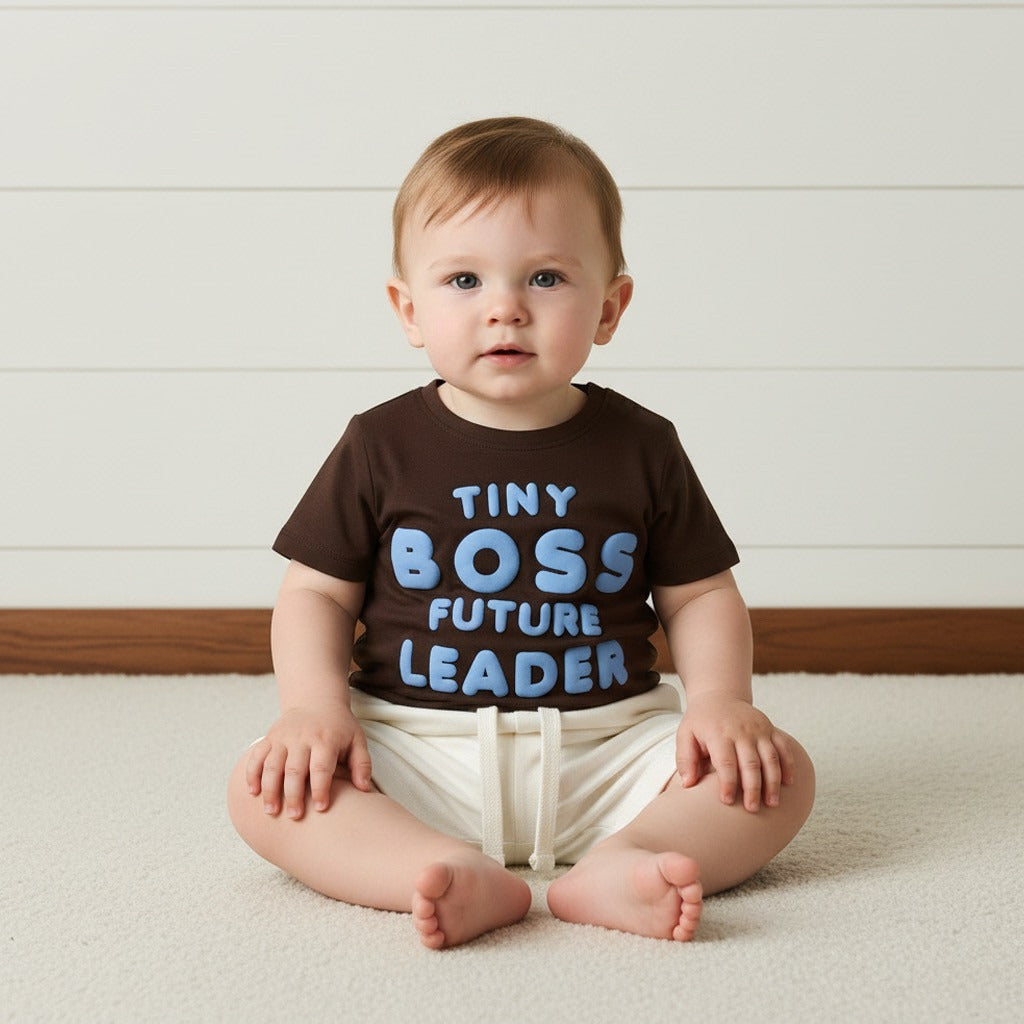 Slogan Print T-shirt - Brown / 12-18 mths