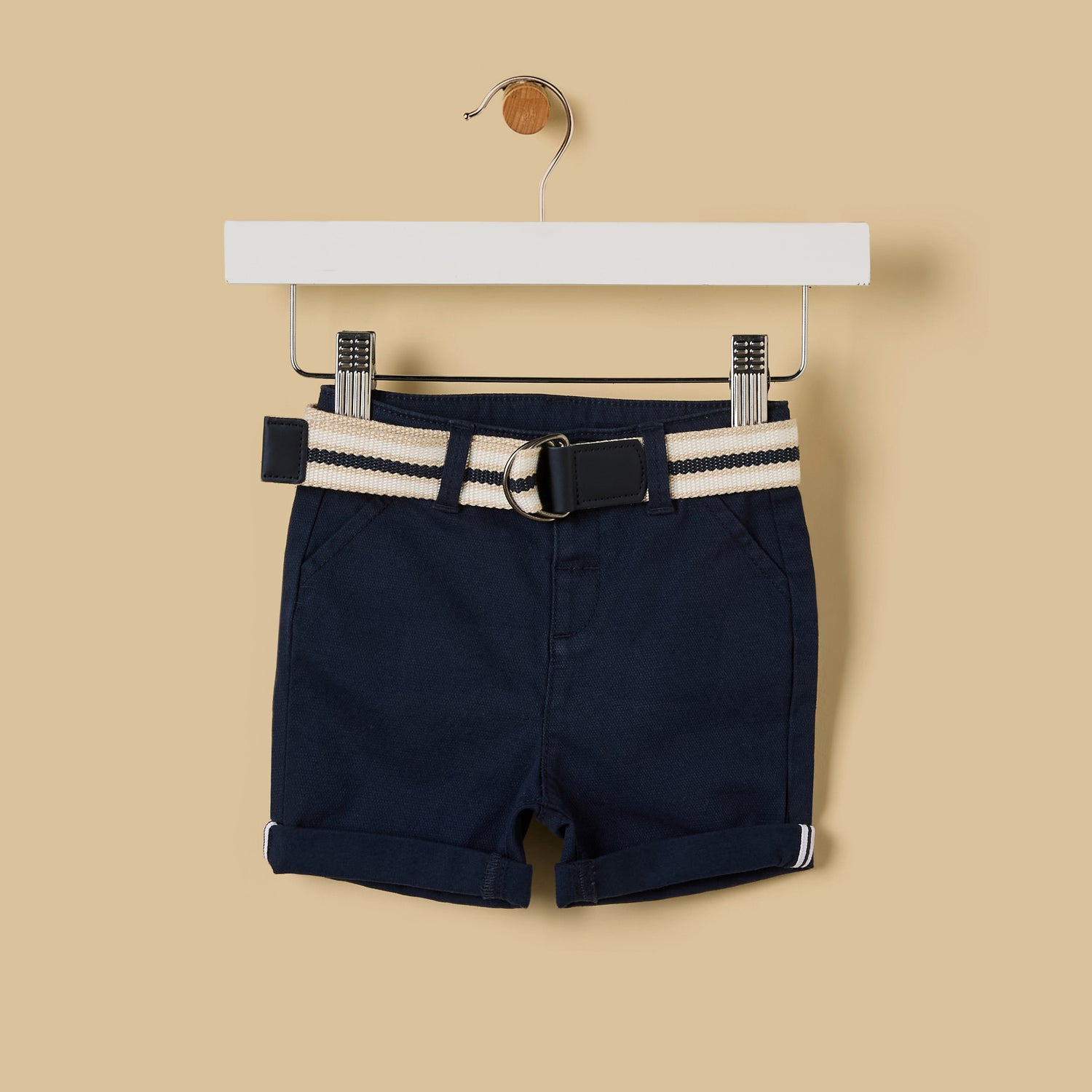 Plain Belted Shorts - Cream / 12-18 mths