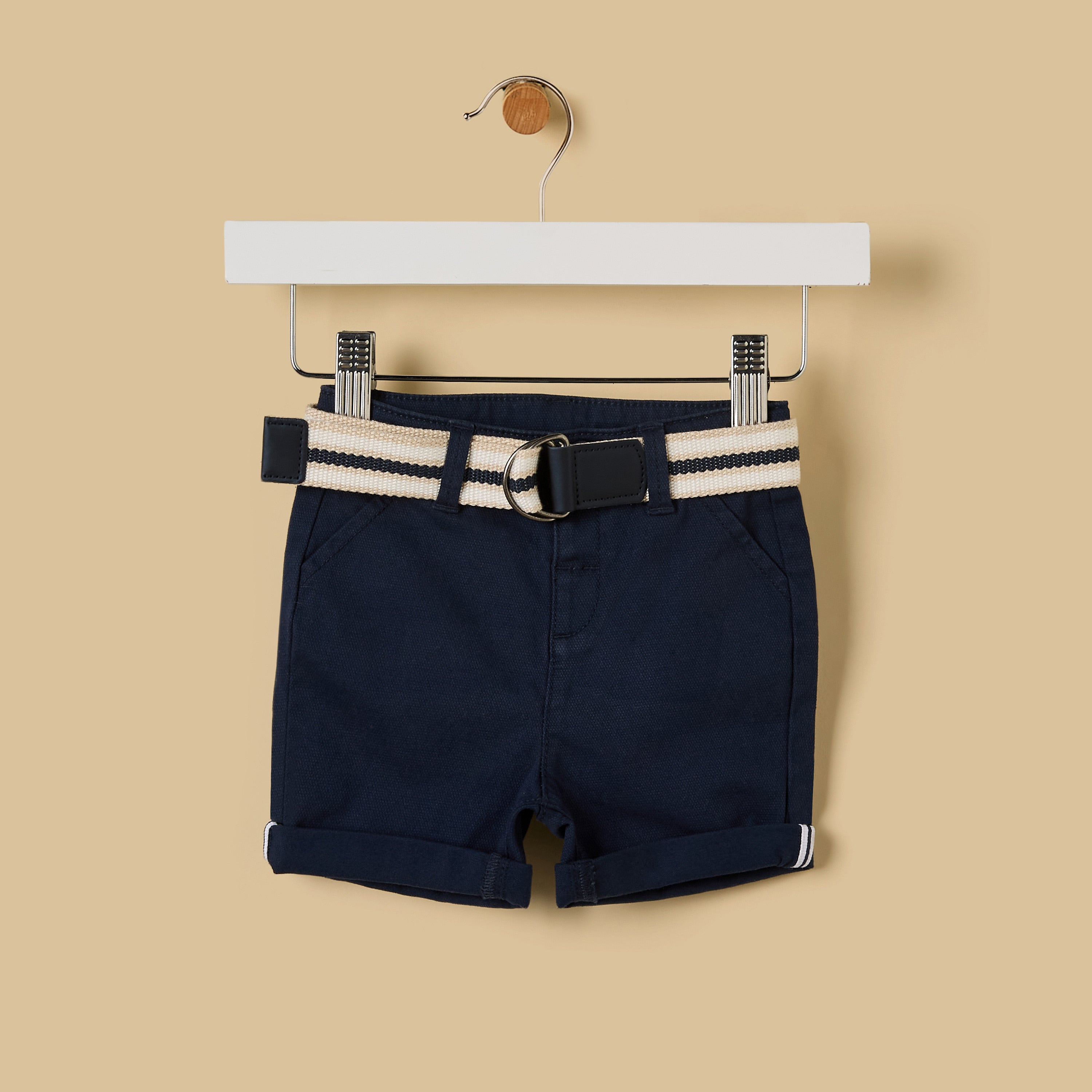 Plain Belted Shorts - Cream / 12-18 mths