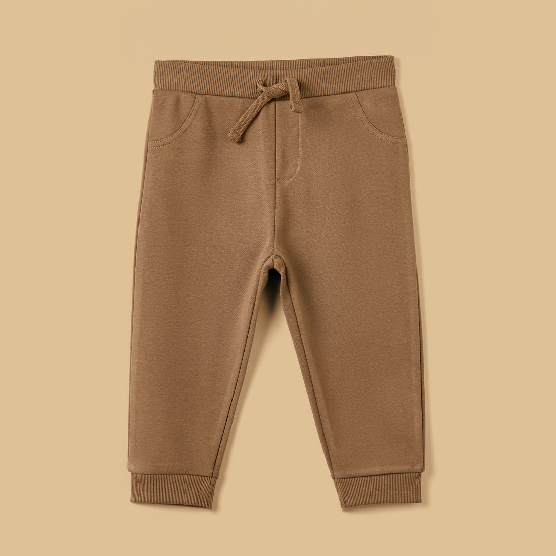 Mid-Rise Drawstring Closure Cotton Joggers - Brown / 12-18 mths