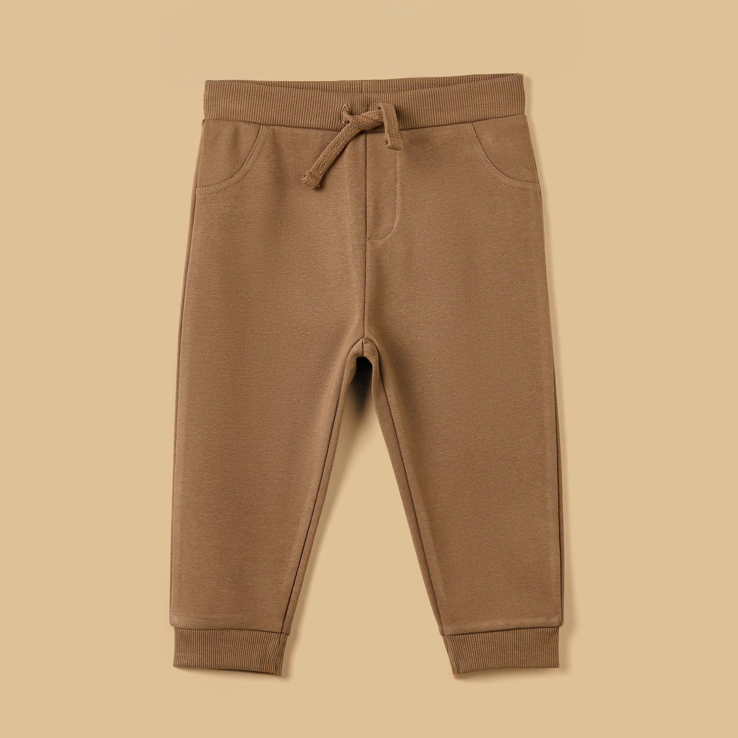 Mid-Rise Drawstring Closure Cotton Joggers - Brown