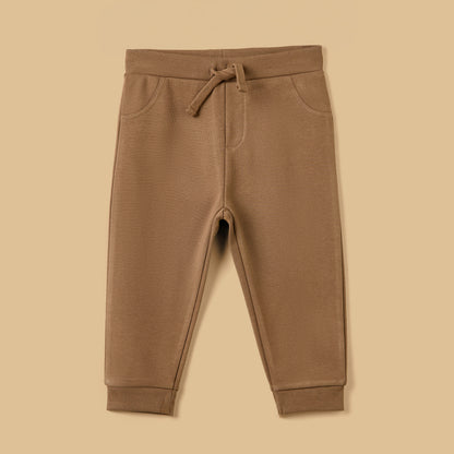 Mid-Rise Drawstring Closure Cotton Joggers - Brown