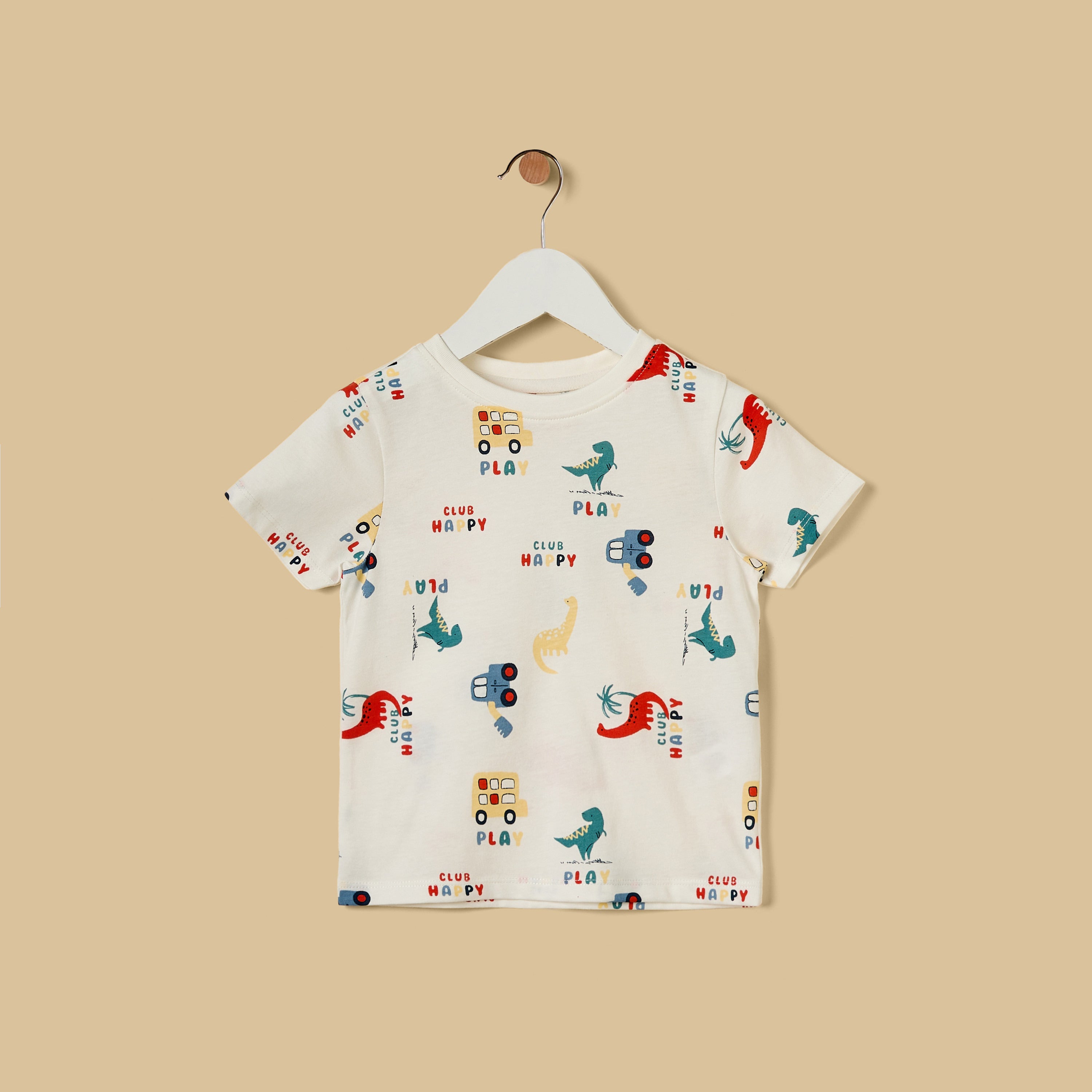 Dinosaur and Vehicle Print T-shirt