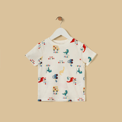 Dinosaur and Vehicle Print T-shirt