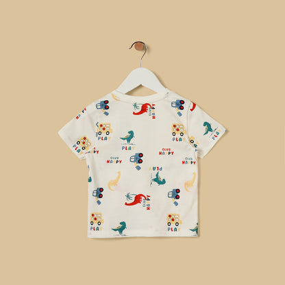 Dinosaur and Vehicle Print T-shirt