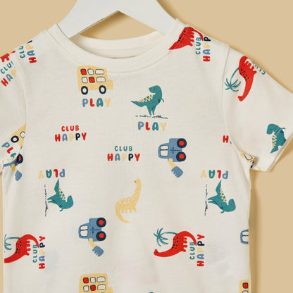 Dinosaur and Vehicle Print T-shirt