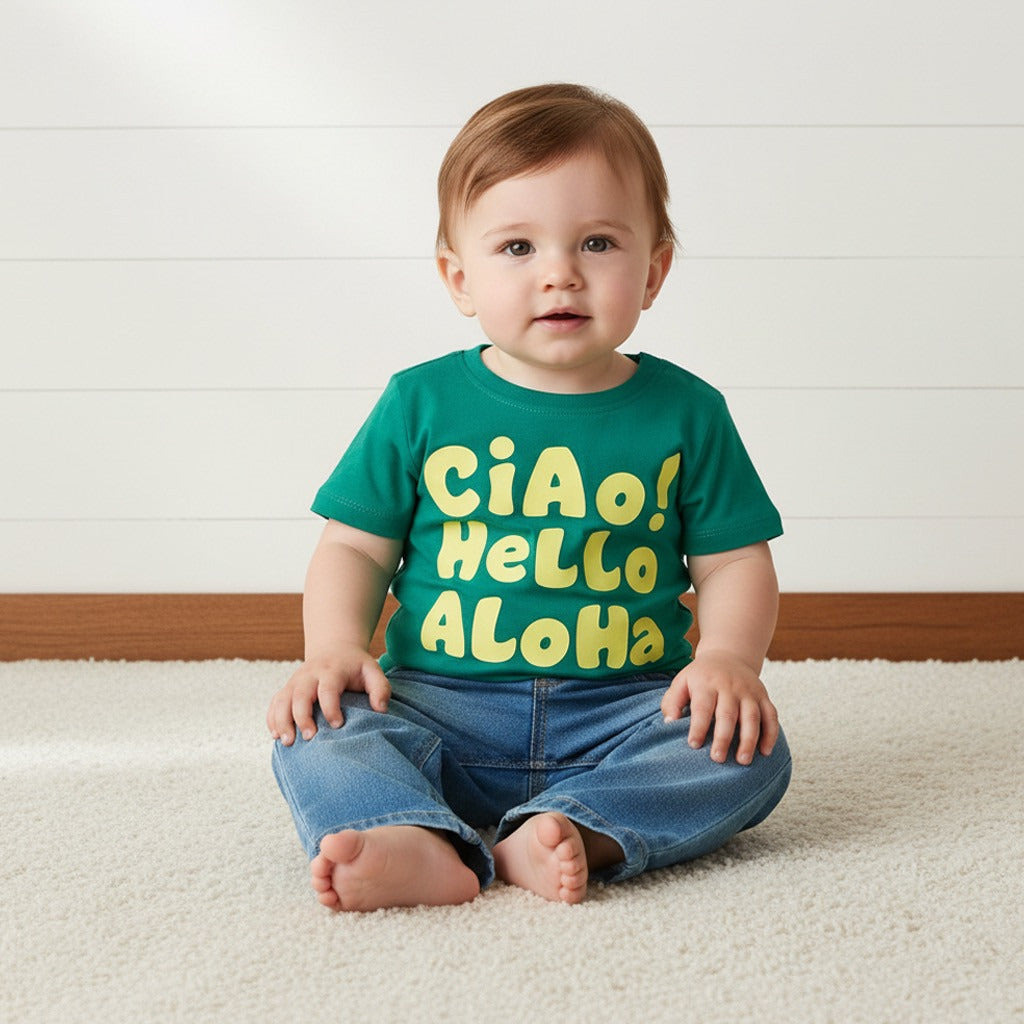 Slogan Print Cotton T-shirt - Green / 12-18 mths