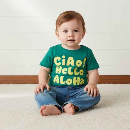 Slogan Print Cotton T-shirt - Green / 12-18 mths
