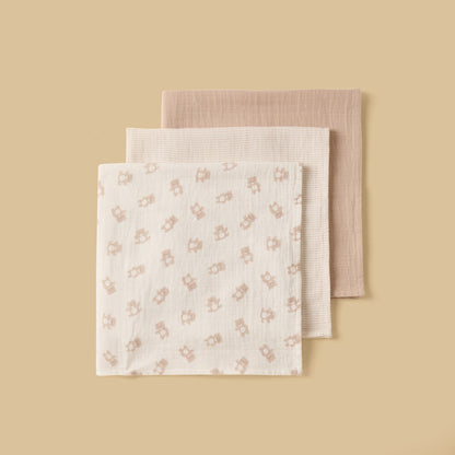Pack of 3 - Assorted Muslin Wrap - Cream / Free Size