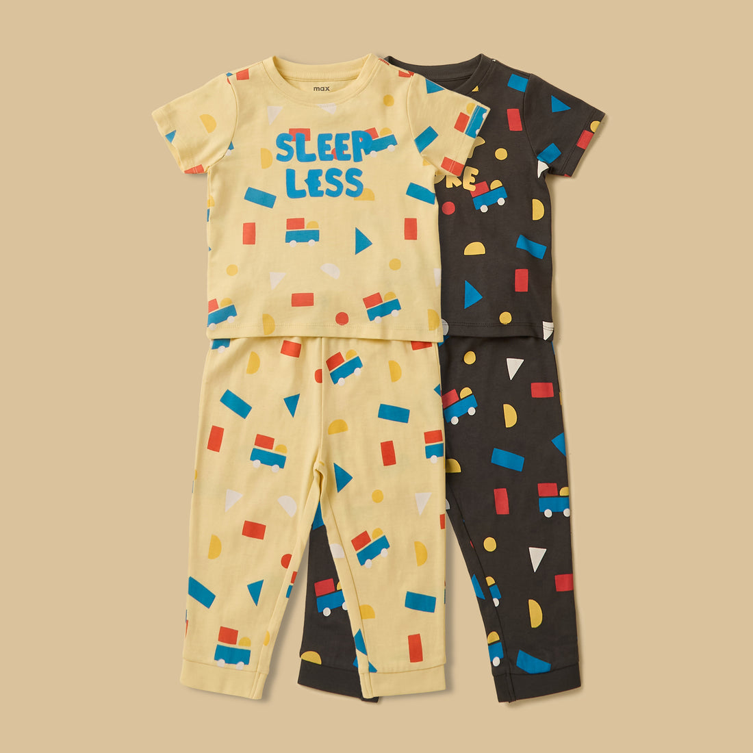 Pack of 2 - Shape Print Cotton Pyjama Set - Multicolour / 12-18 mths