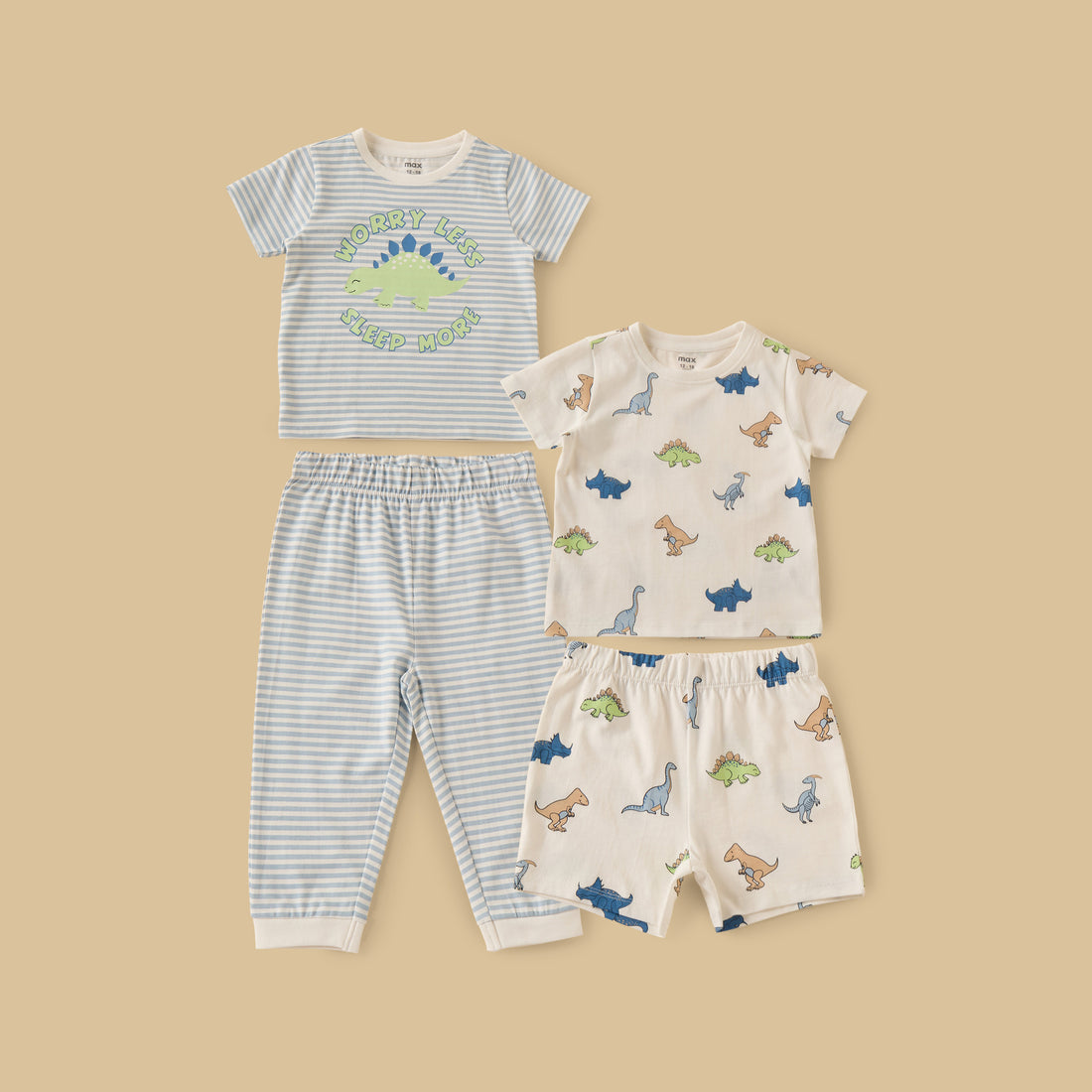 Pack of 2 - Dinosaur Print Cotton Pyjama Set - Multicolour / 12-18 mths