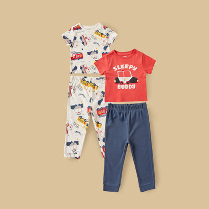 Pack of 2 - Transport Print Cotton Pyjama Set - Multicolour / 12-18 mths