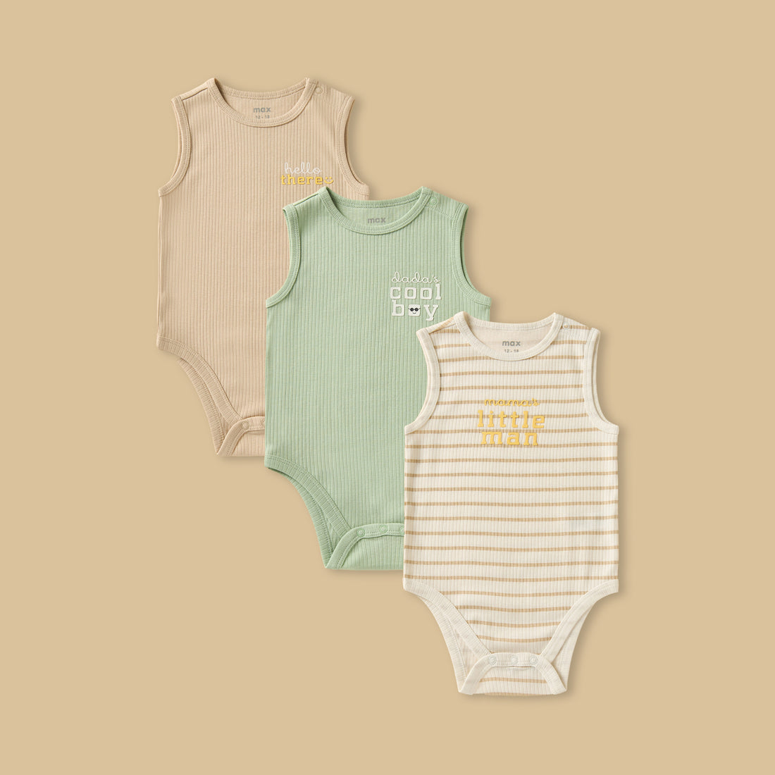 Pack of 3 - Printed Ribbed Sleeveless Cotton Bodysuit - Multicolour / 12-18 mths