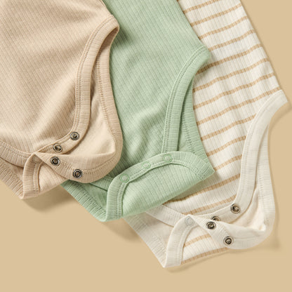 Pack of 3 - Printed Ribbed Sleeveless Cotton Bodysuit